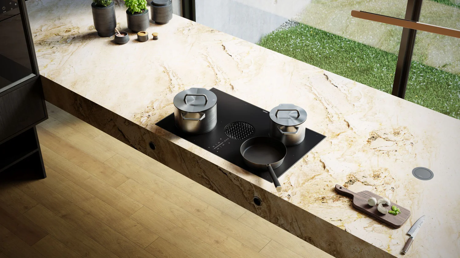 Сплошная индукционная варочная панель BORA X Pure 2 со встроенной вытяжкой / рециркуляцией воздуха. 