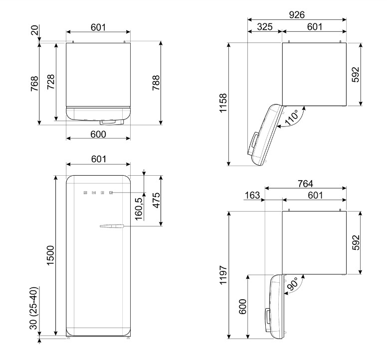 SMEG FAB28LOR6 Отдельностоящий однодверный холодильник, стиль 50-х годов, 60 см, оранжевый, петли сл